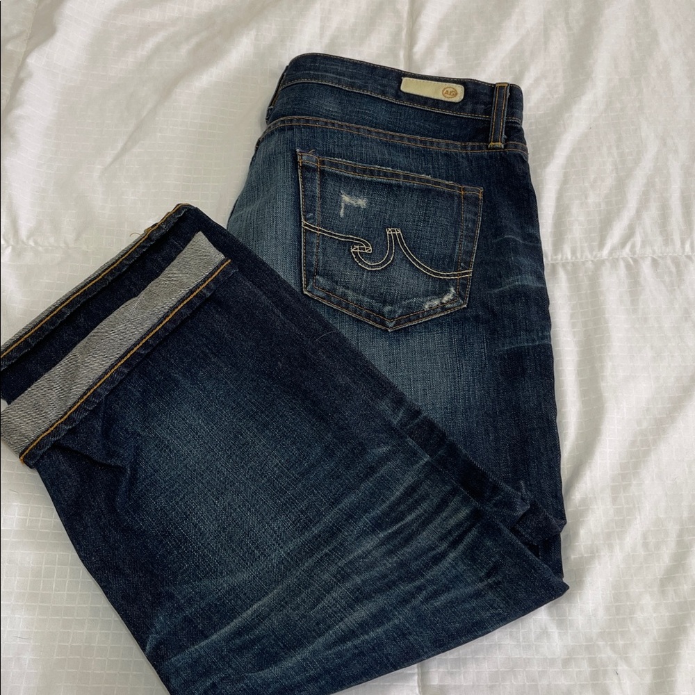 AG Adriano Goldschmied Distressed Dark Blue Jeans